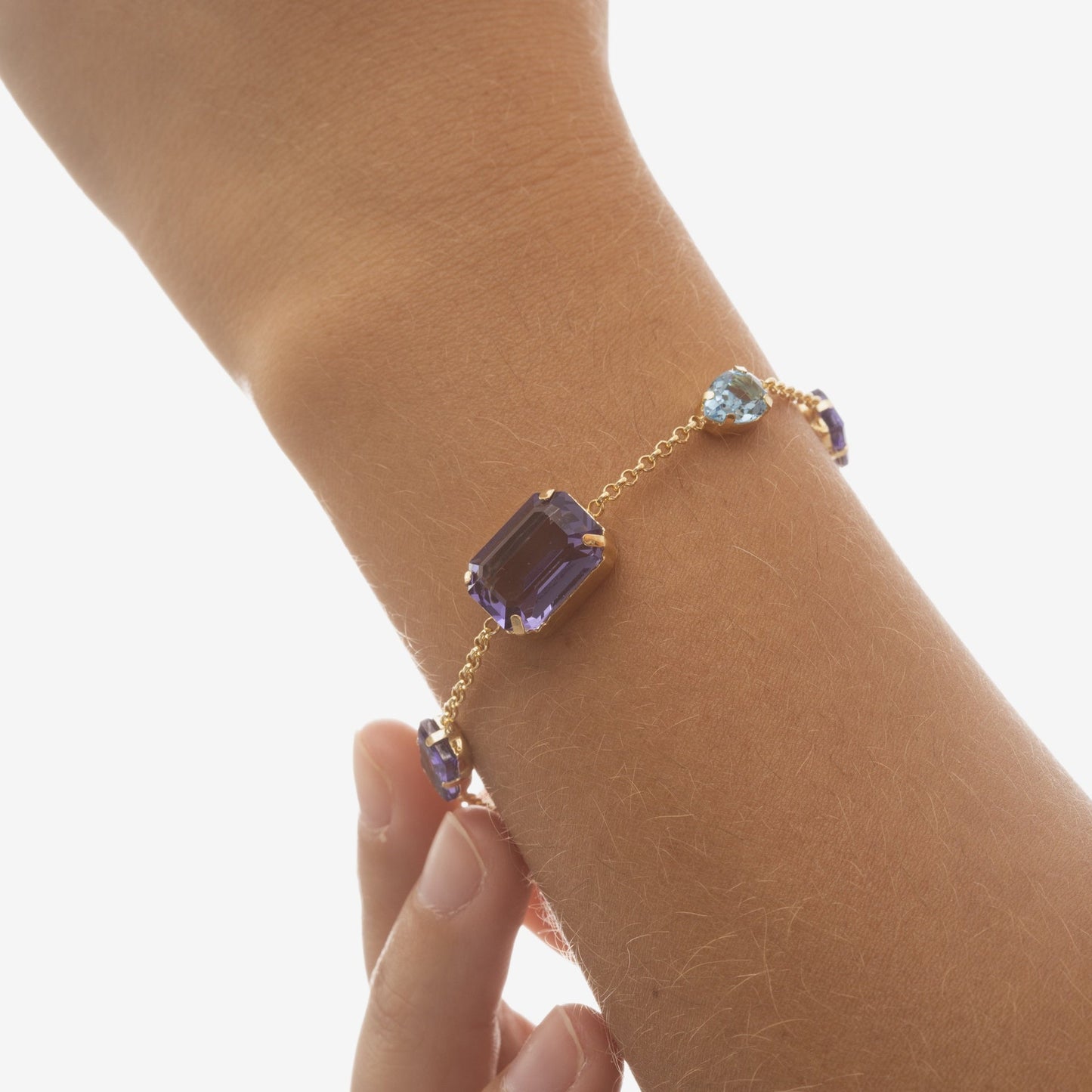 Pulsera rectángulo Borea con cristal multicolor en Plata baño Rodio