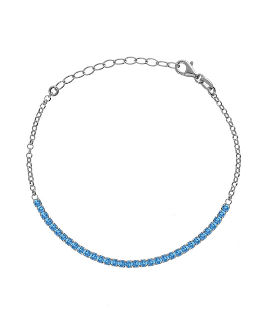 Pulsera Eau con cristales riviere azul en Plata baño Rodio