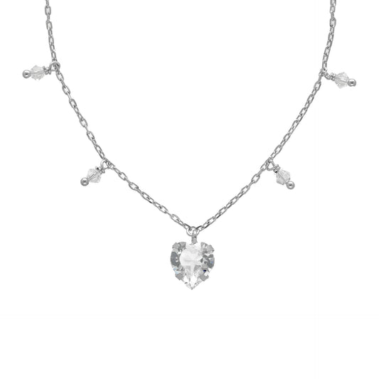 Collar corto Quererse Bien corazón cristal blanco en Plata