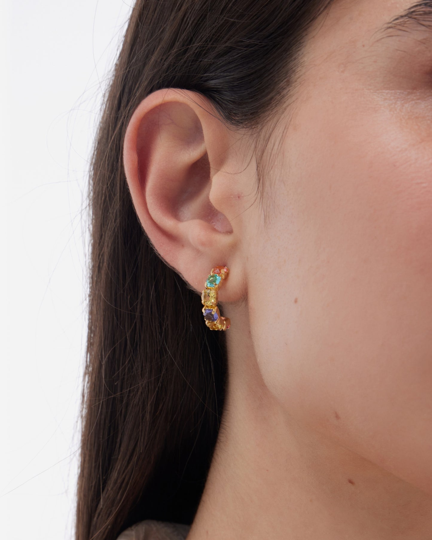 Pendientes aro Fleur con cristal multicolor en Plata baño Oro