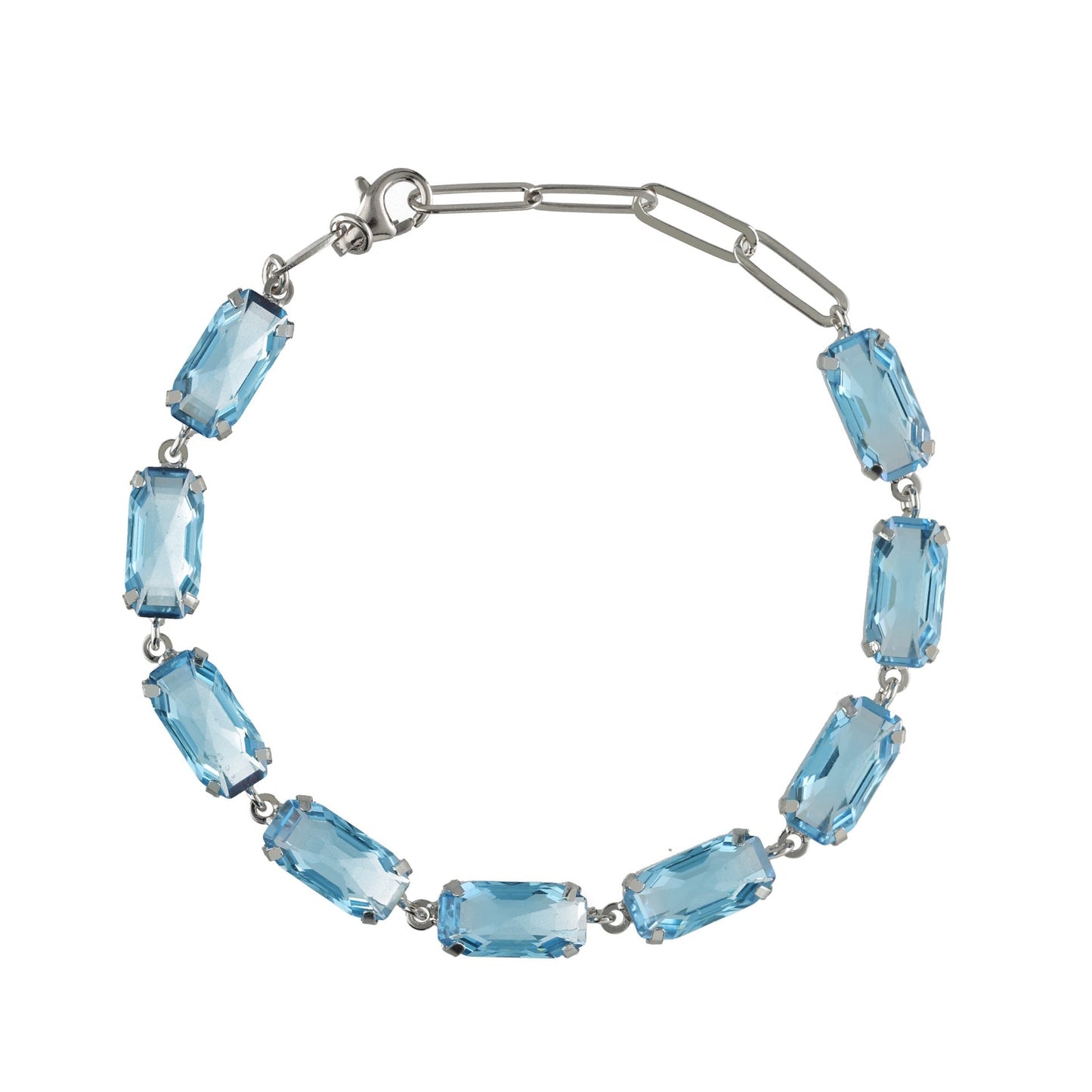 Pulsera Inspire rectángulo cristal azul en Plata baño rodio