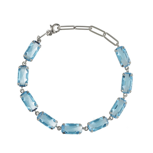 Pulsera Inspire rectángulo cristal azul en Plata baño rodio