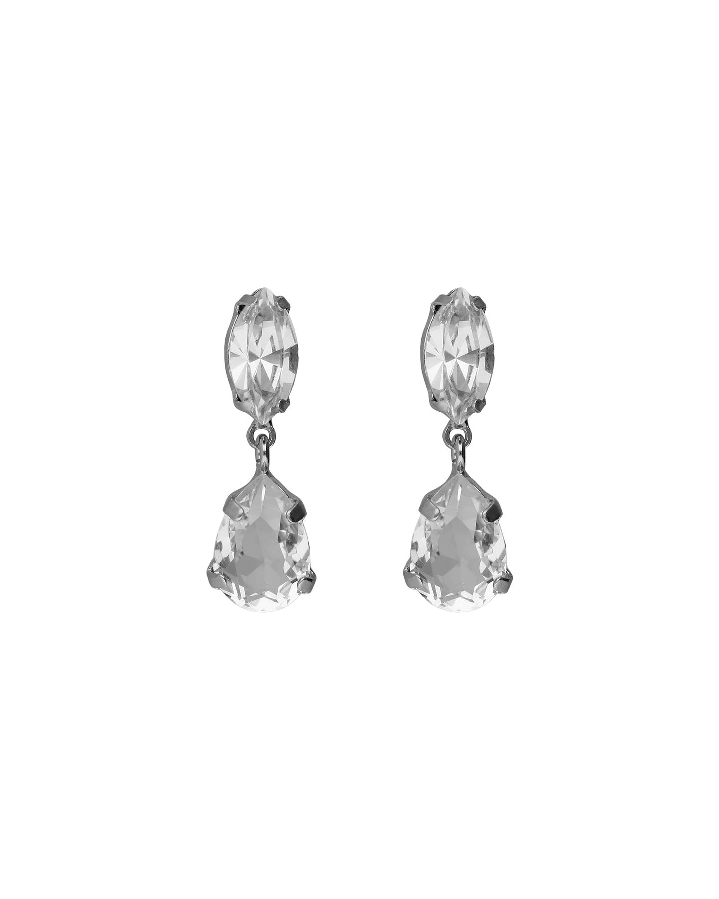 Pendientes cortos lágrima Lieve con cristal blanco en Plata baño Rodio