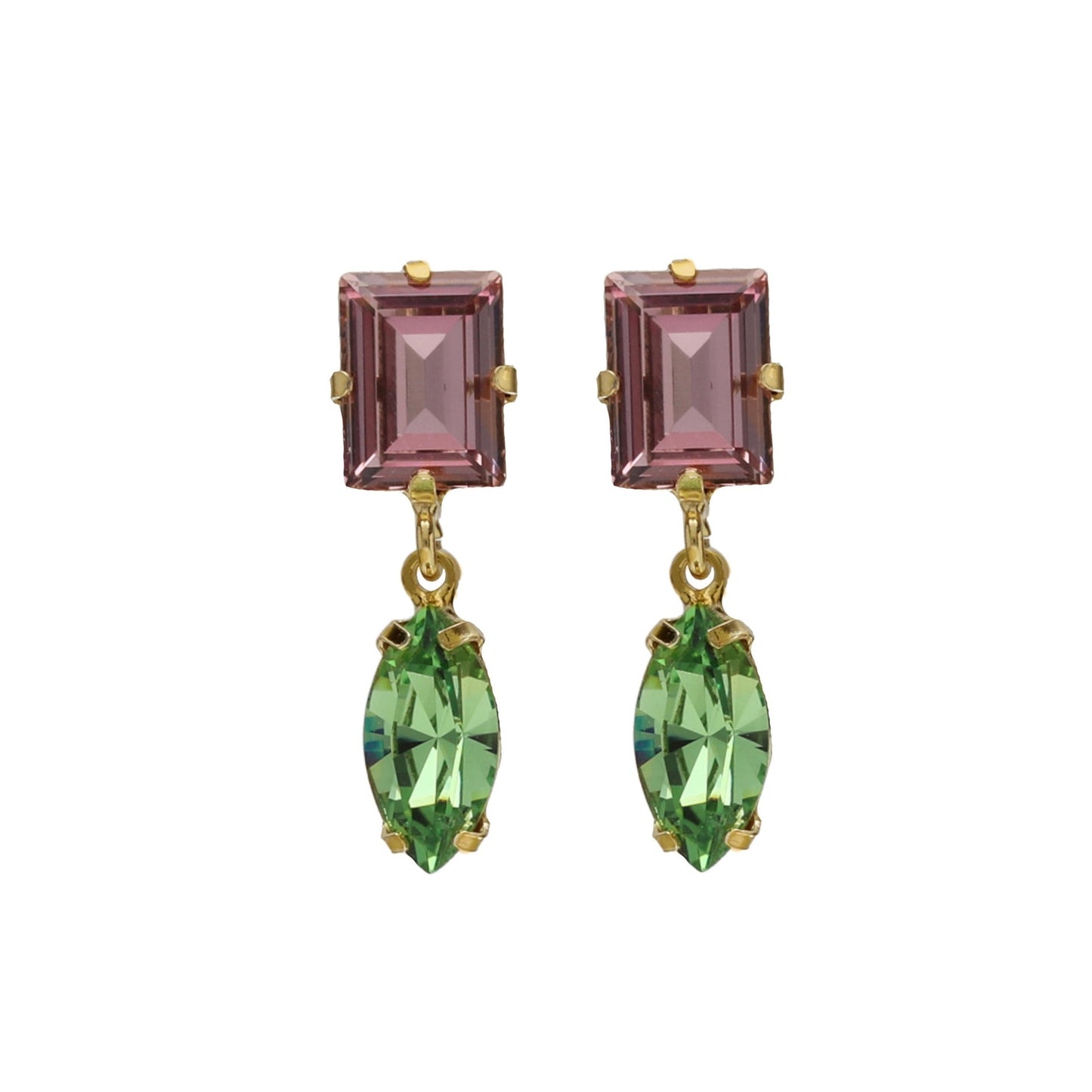 Pendientes cortos Passion cristal verde en Plata baño Oro