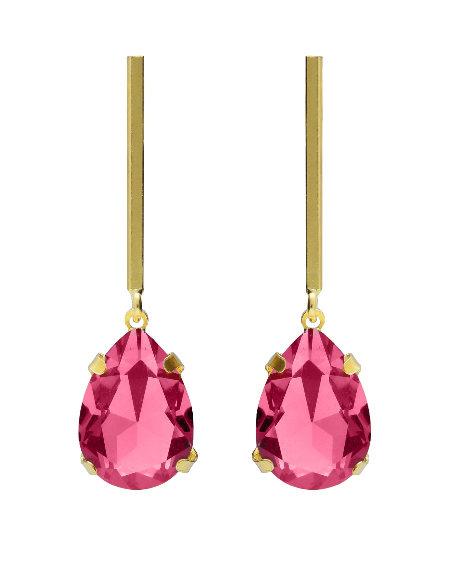 Pendientes largos Fleur lágrima con cristal en Plata baño Oro