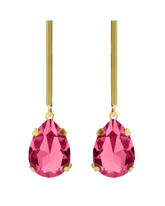 Pendientes largos Fleur lágrima con cristal en Plata baño Oro