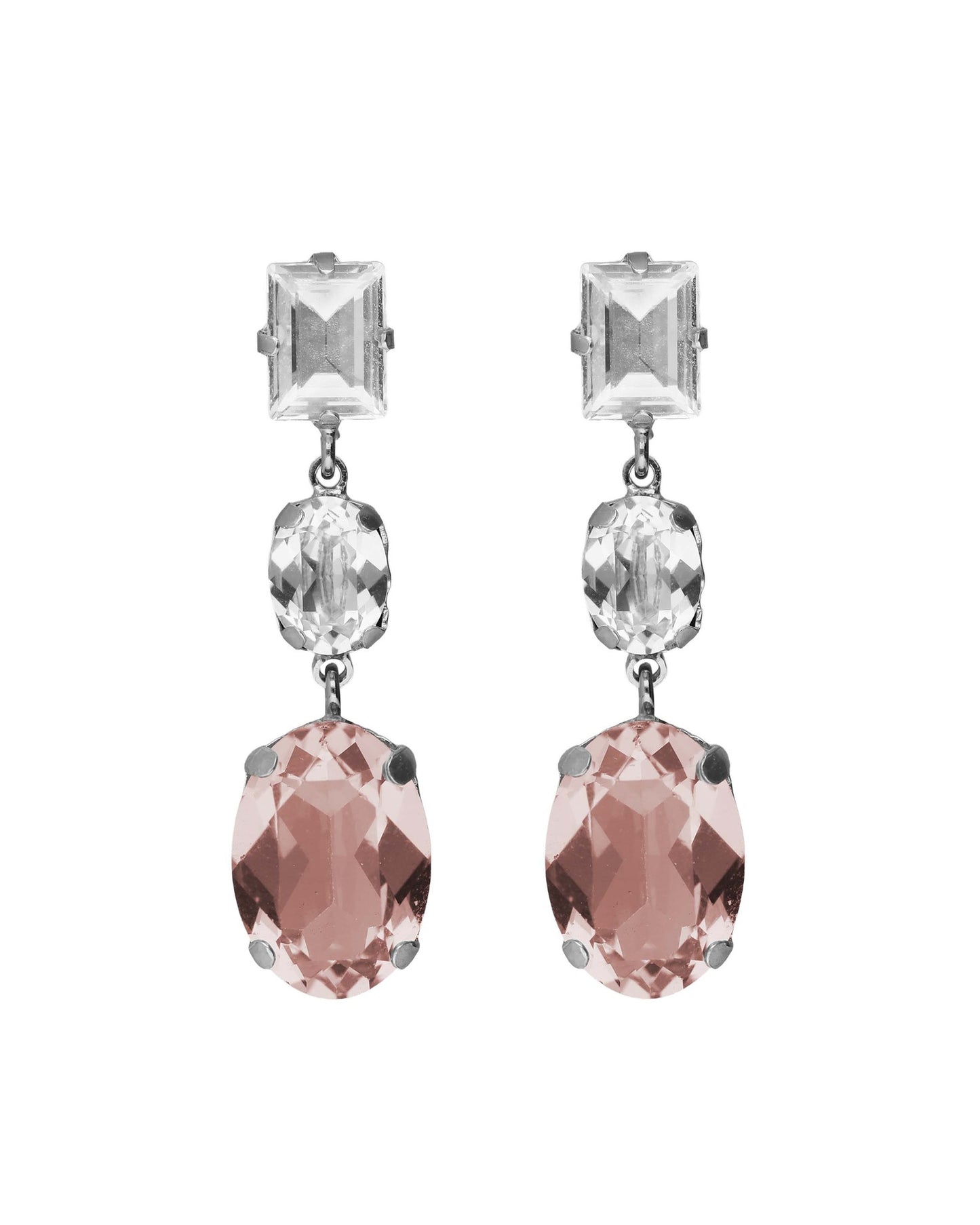 Pendientes largos oval Ombra con cristal en Plata baño Rodio