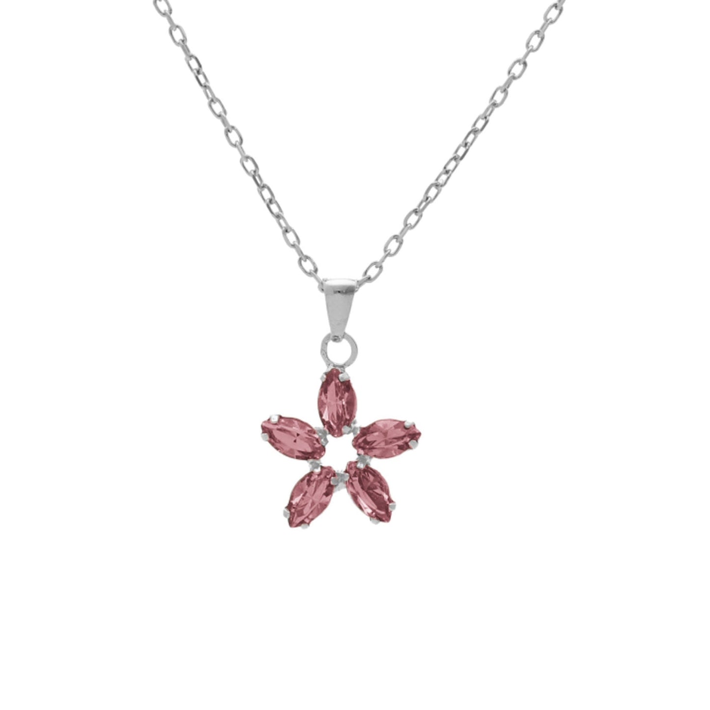 Collar corto Estaciones flor cristal en Plata baño rodio