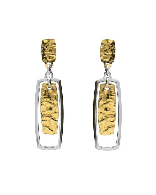 Pendientes largos Avenue rectángulo textura bicolor en Plata