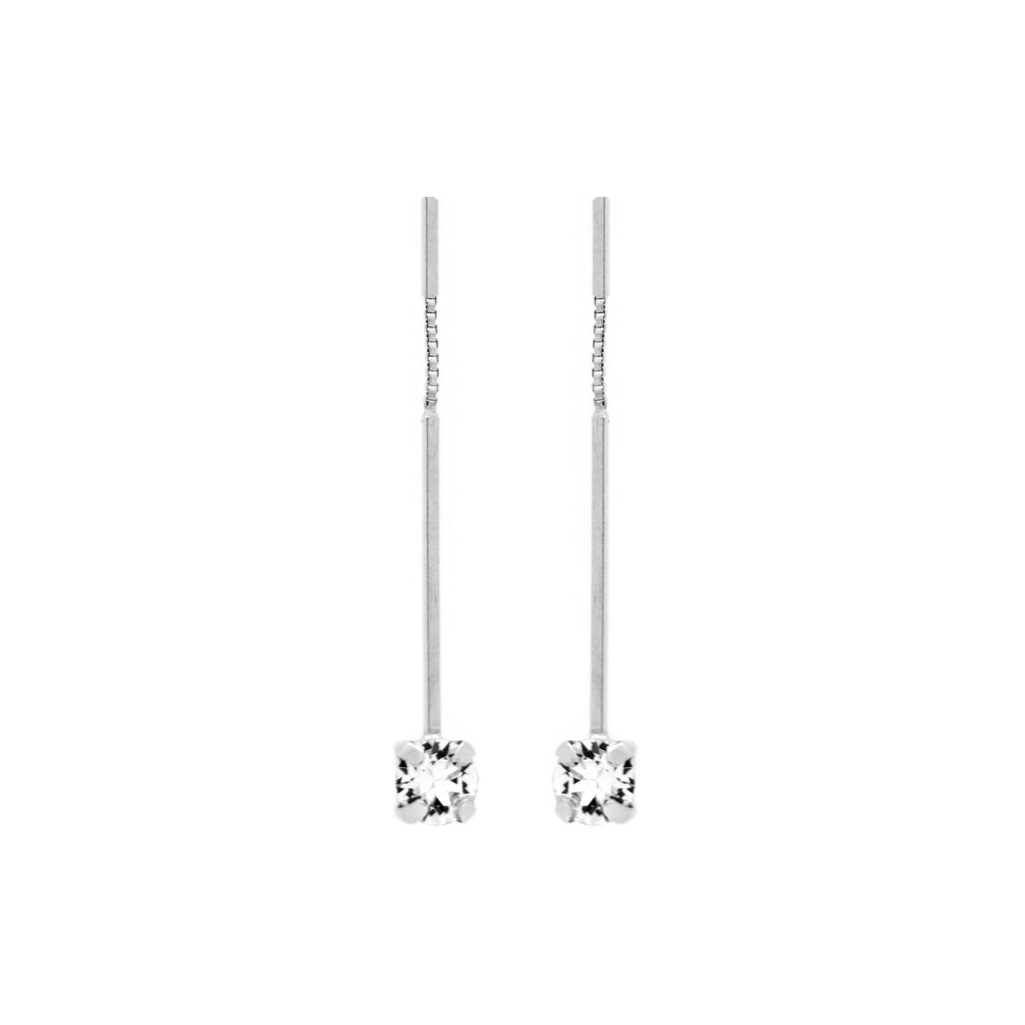 Pendientes largos Minimal cristal blanco en Plata