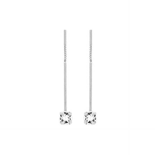 Pendientes largos Minimal cristal blanco en Plata