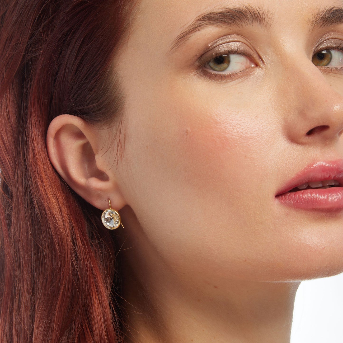 Pendientes cortos Basic Pendientes gancho cortos 11,5mm círculo cristal en Plata baño Oro