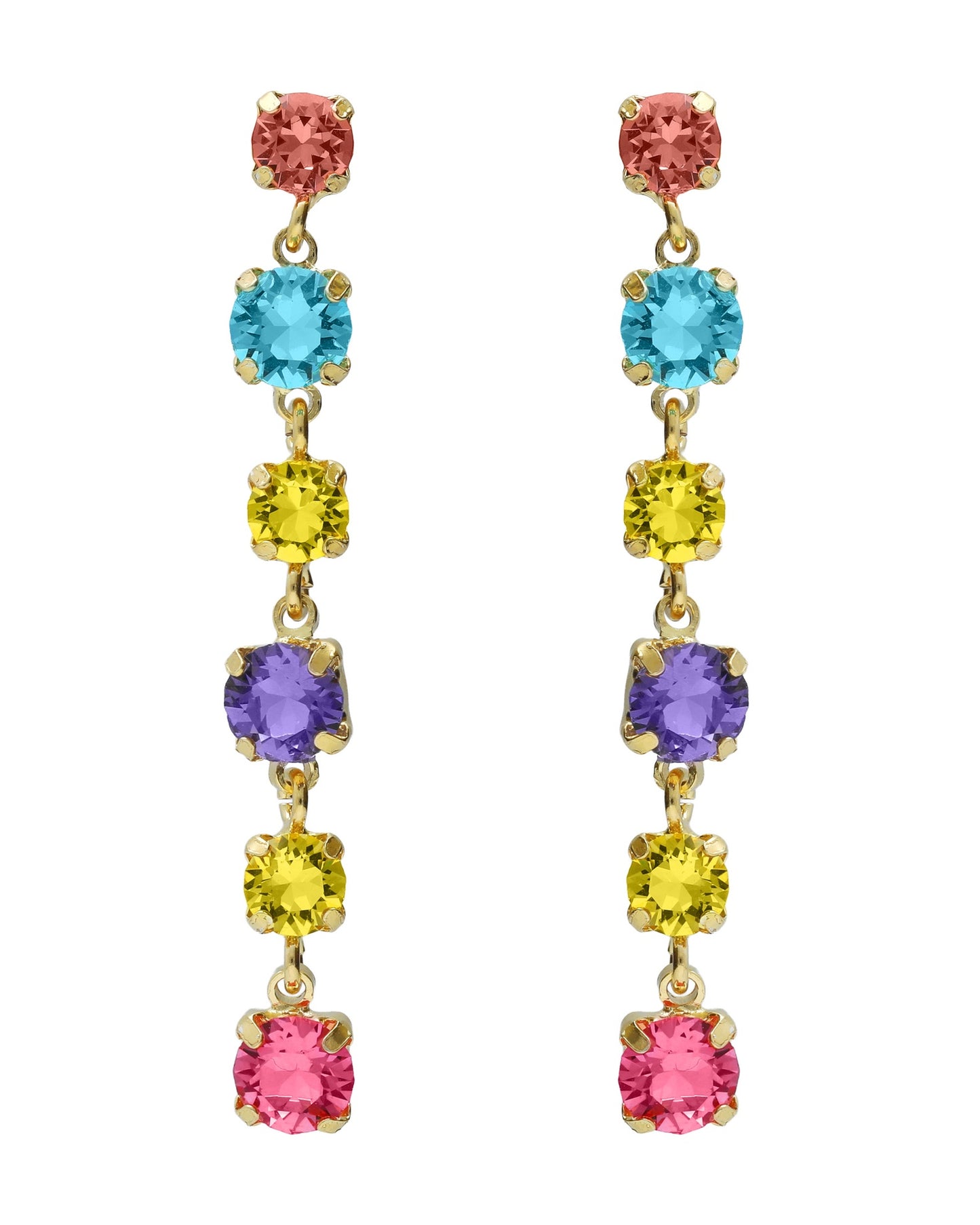 Pendientes largos Fleur con cristal multicolor en Plata baño Oro