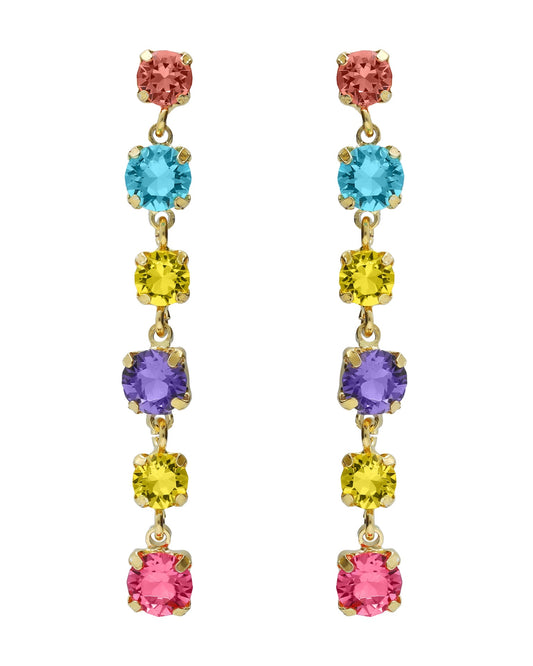 Pendientes largos Fleur con cristal multicolor en Plata baño Oro