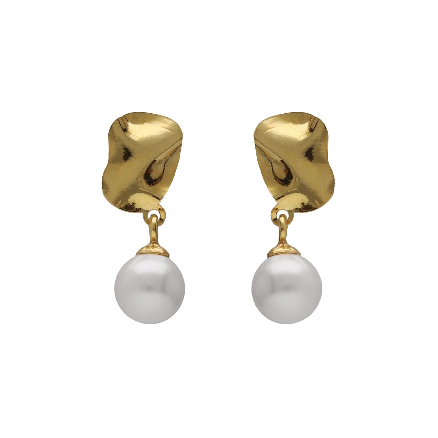 Pendientes cortos Radiance textura hoja pequeña perla en Plata