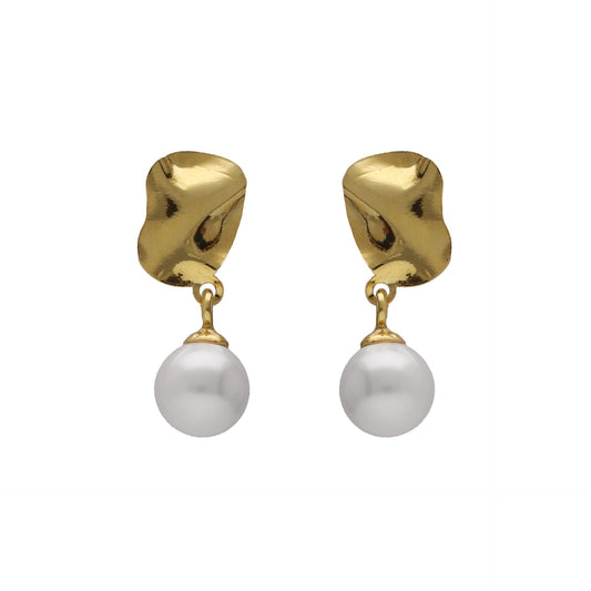 Pendientes cortos Radiance textura hoja pequeña perla en Plata
