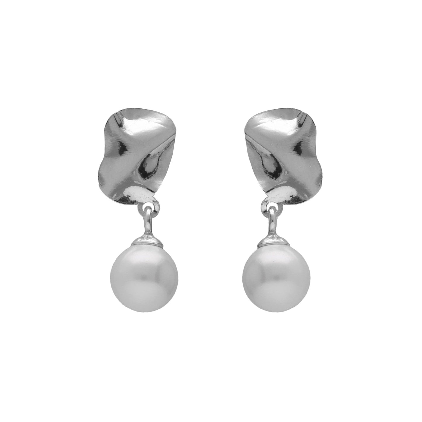 Pendientes cortos Radiance textura hoja pequeña perla en Plata