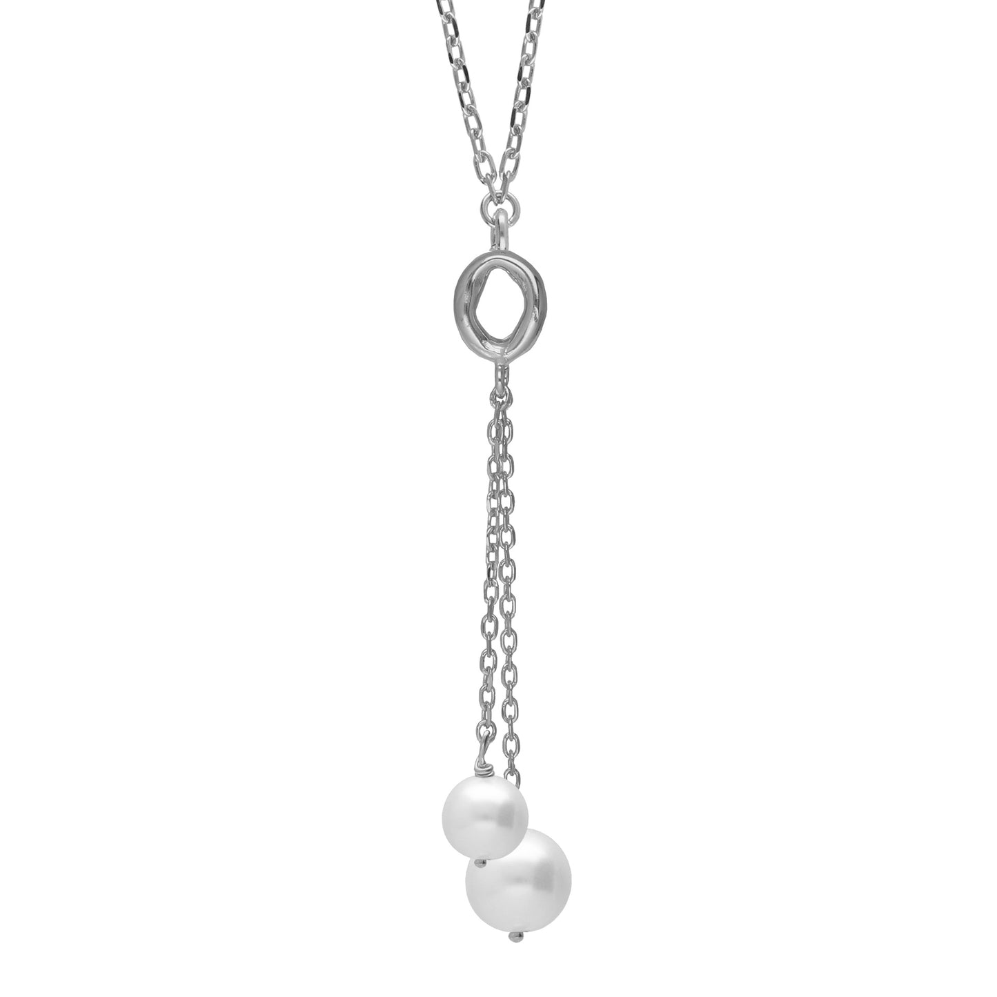 Collar largo hoja Ohayo con perla en Plata