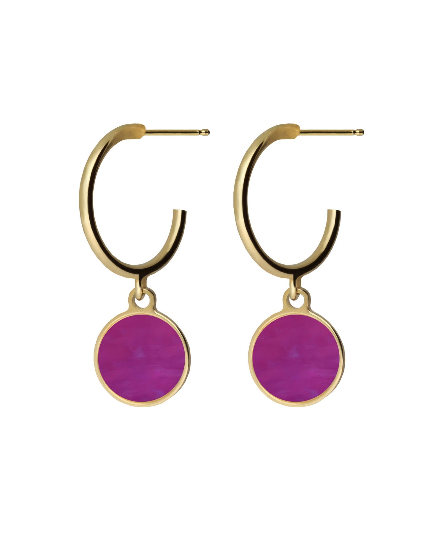 Pendientes aro 15mm círculo Sole Mio con nácar en Plata baño Oro