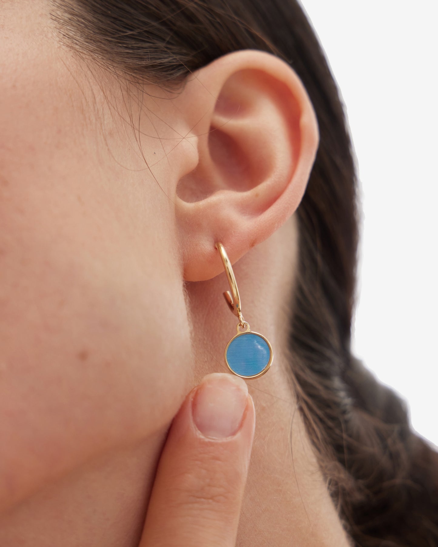Pendientes aro 15mm círculo Sole Mio con nácar en Plata baño Oro
