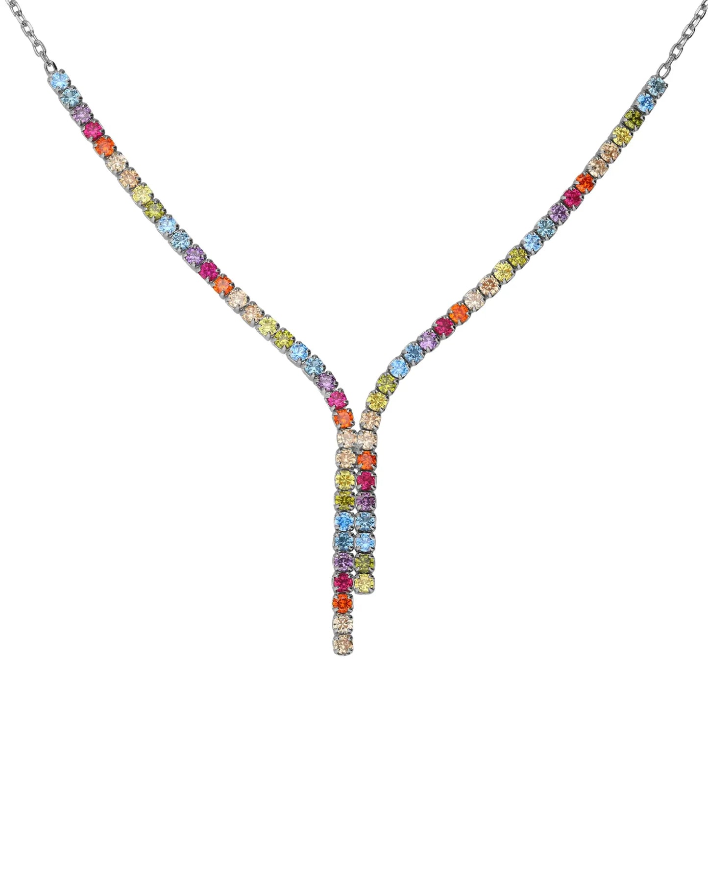 Collar corto Riviera con cristales riviere multicolor en Plata