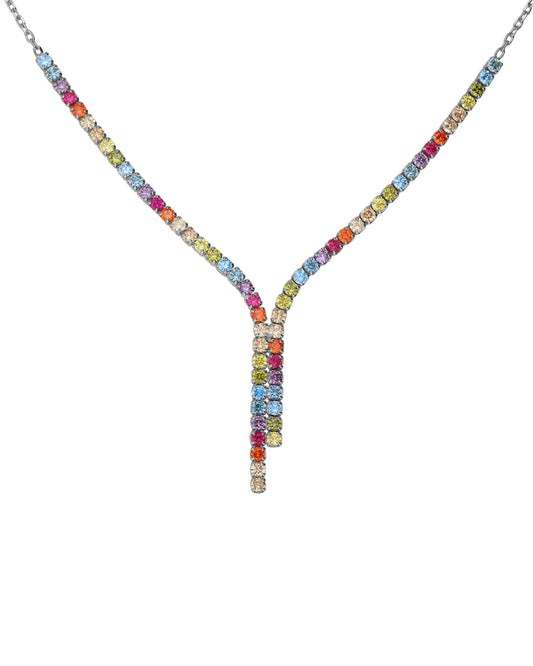 Collar corto Riviera con cristales riviere multicolor en Plata