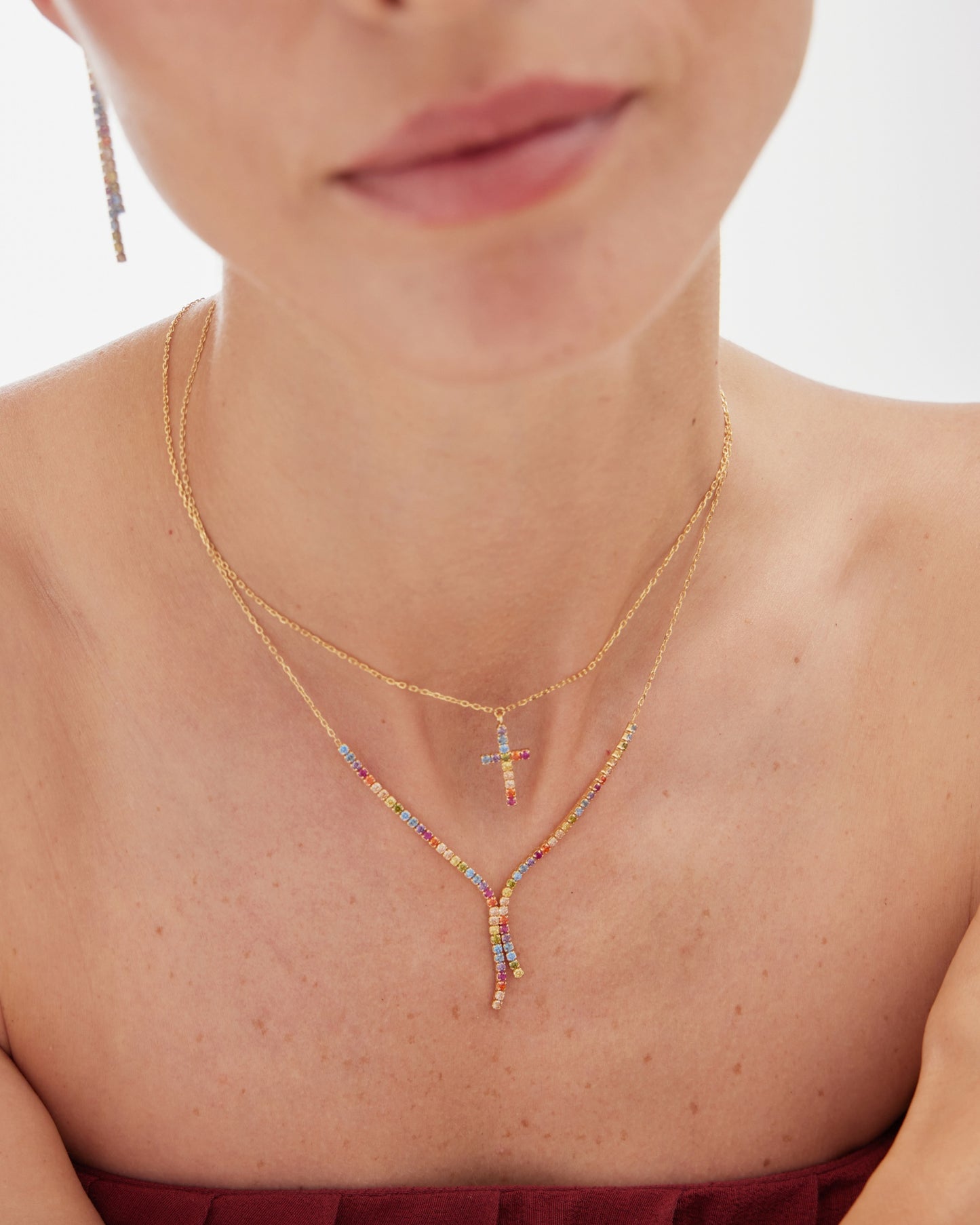 Collar corto Riviera con cristales riviere multicolor en Plata