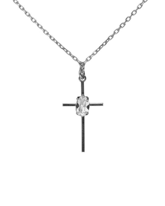 Collar corto cruz y oval Lieve con cristal blanco en Plata