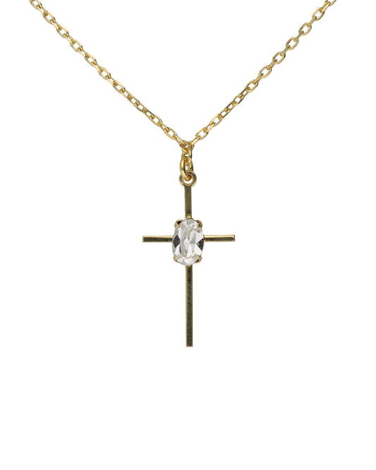 Collar corto cruz y oval Lieve con cristal blanco en Plata