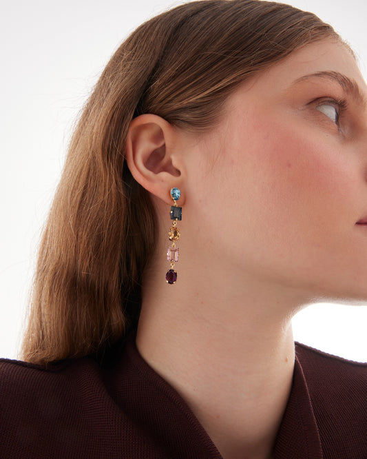 Pendientes largos Borea con cristal multicolor en Plata baño Oro
