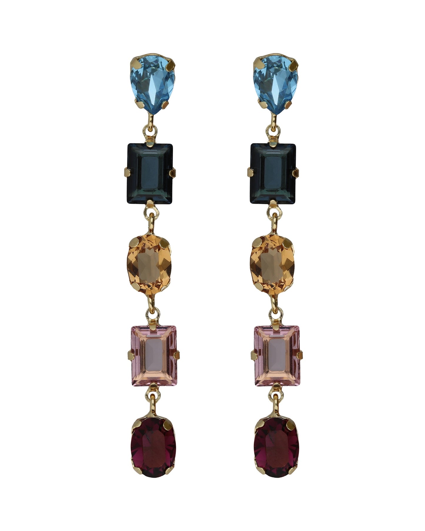 Pendientes largos Borea con cristal multicolor en Plata baño Oro