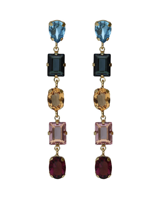 Pendientes largos Borea con cristal multicolor en Plata baño Oro
