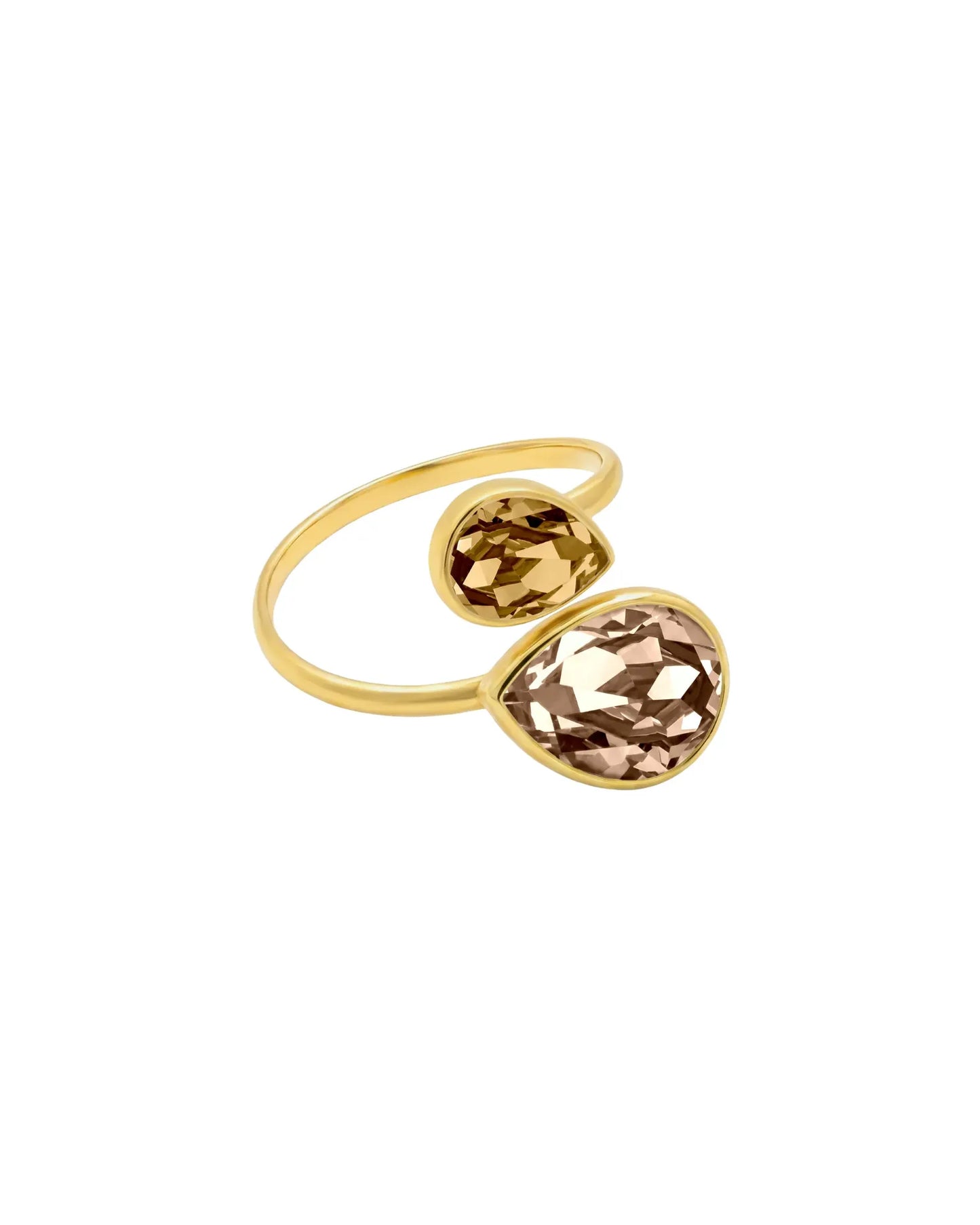 Anillo ajustable Essential lágrima cristal en Plata baño Oro