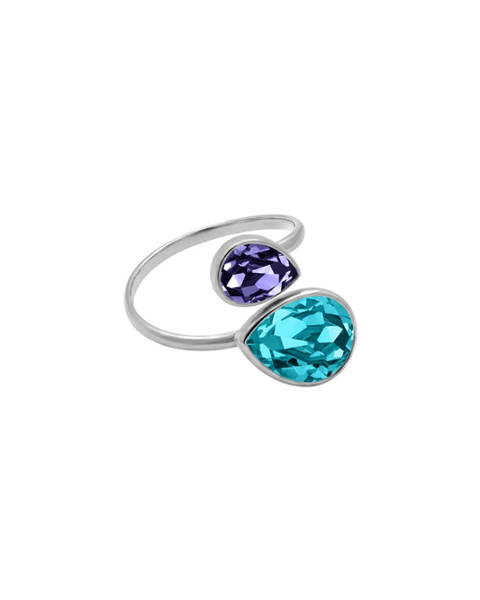 Anillo ajustable Essential lágrima cristal en Plata baño rodio
