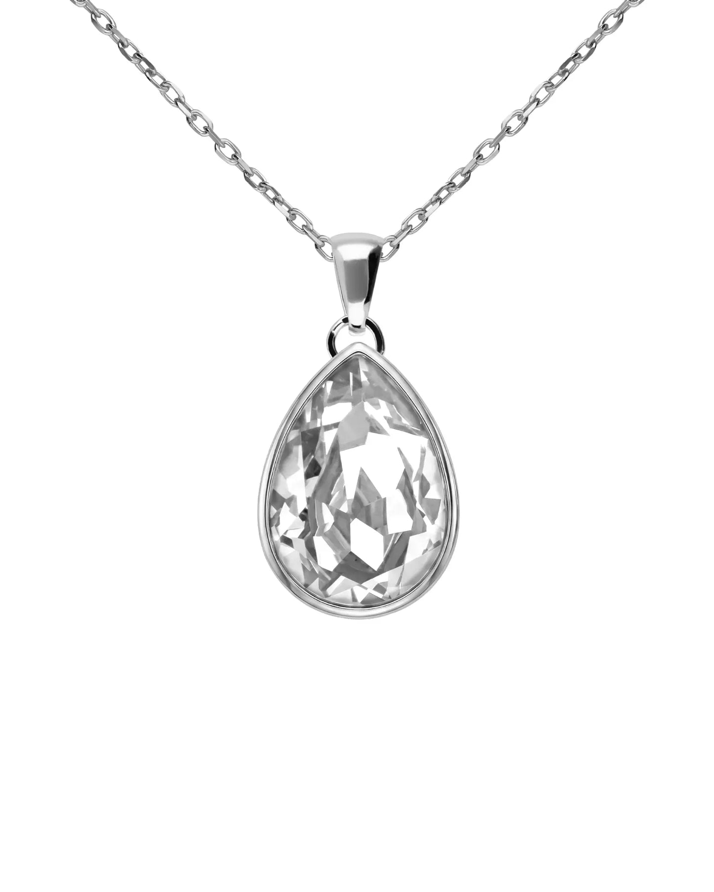 Collar corto Essential lágrima cristal en Plata baño rodio