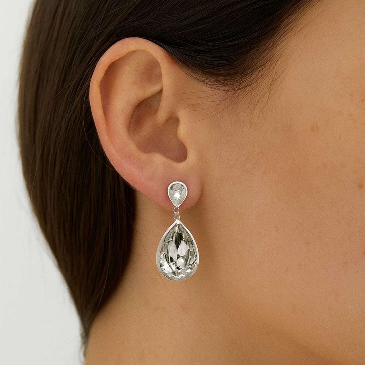 Pendientes largos Essential lágrima cristal en Plata baño rodio