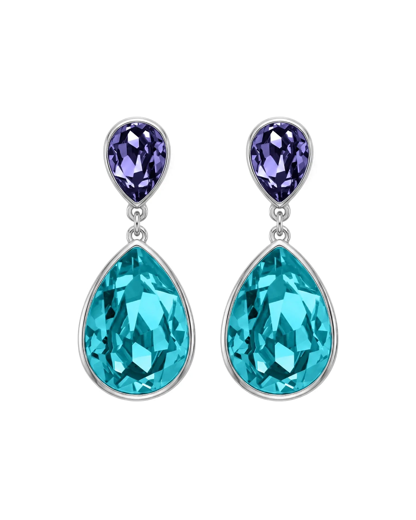 Pendientes largos Essential lágrima cristal en Plata baño rodio