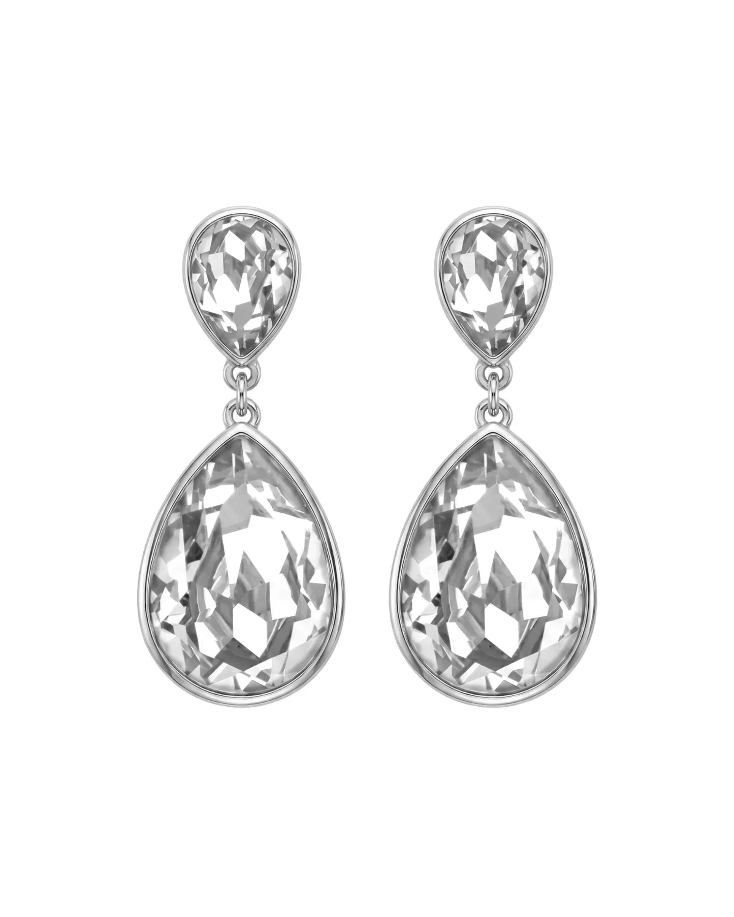 Pendientes largos Essential lágrima cristal en Plata baño rodio