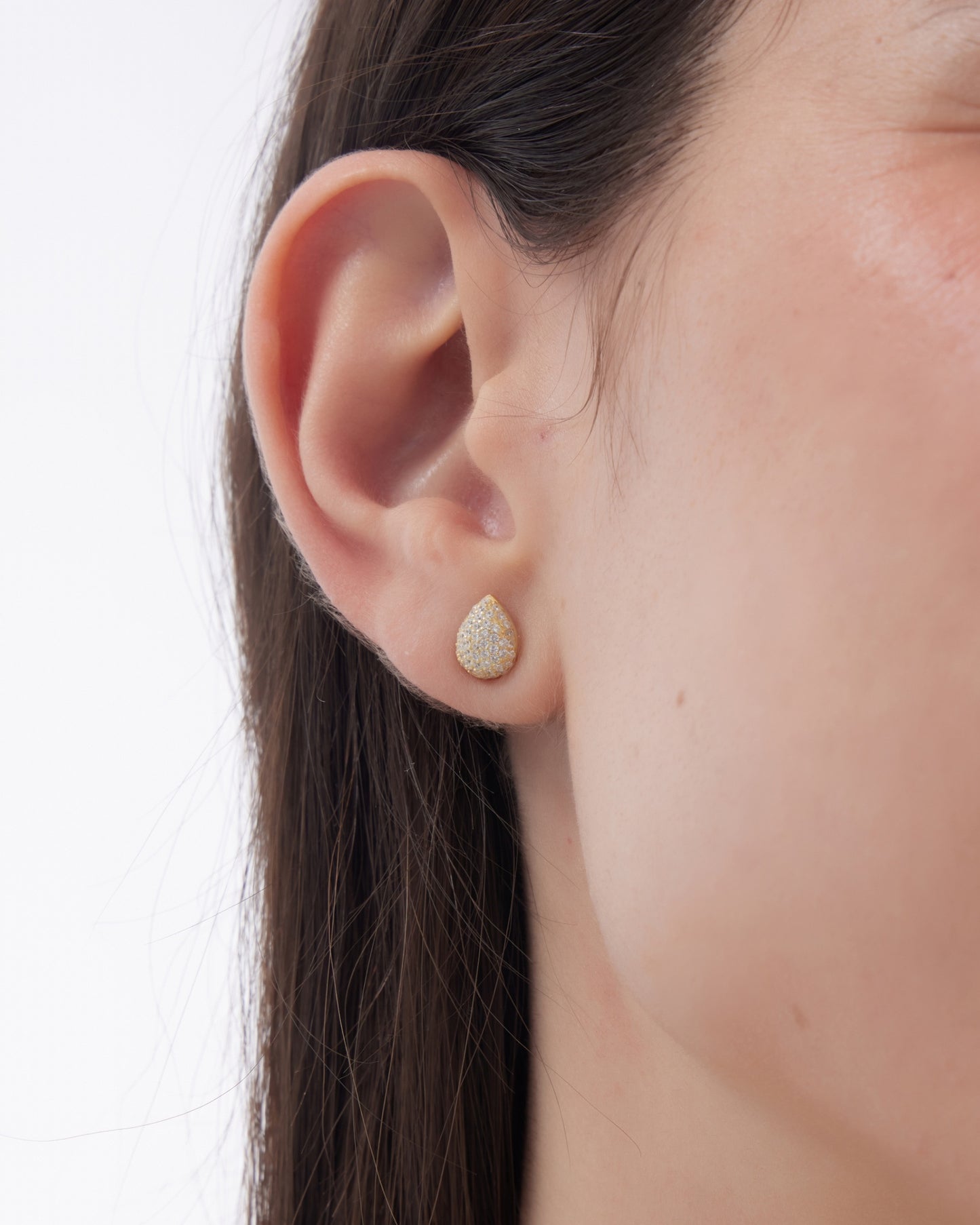 Pendientes botón Lux gota con circonita blanca en Plata