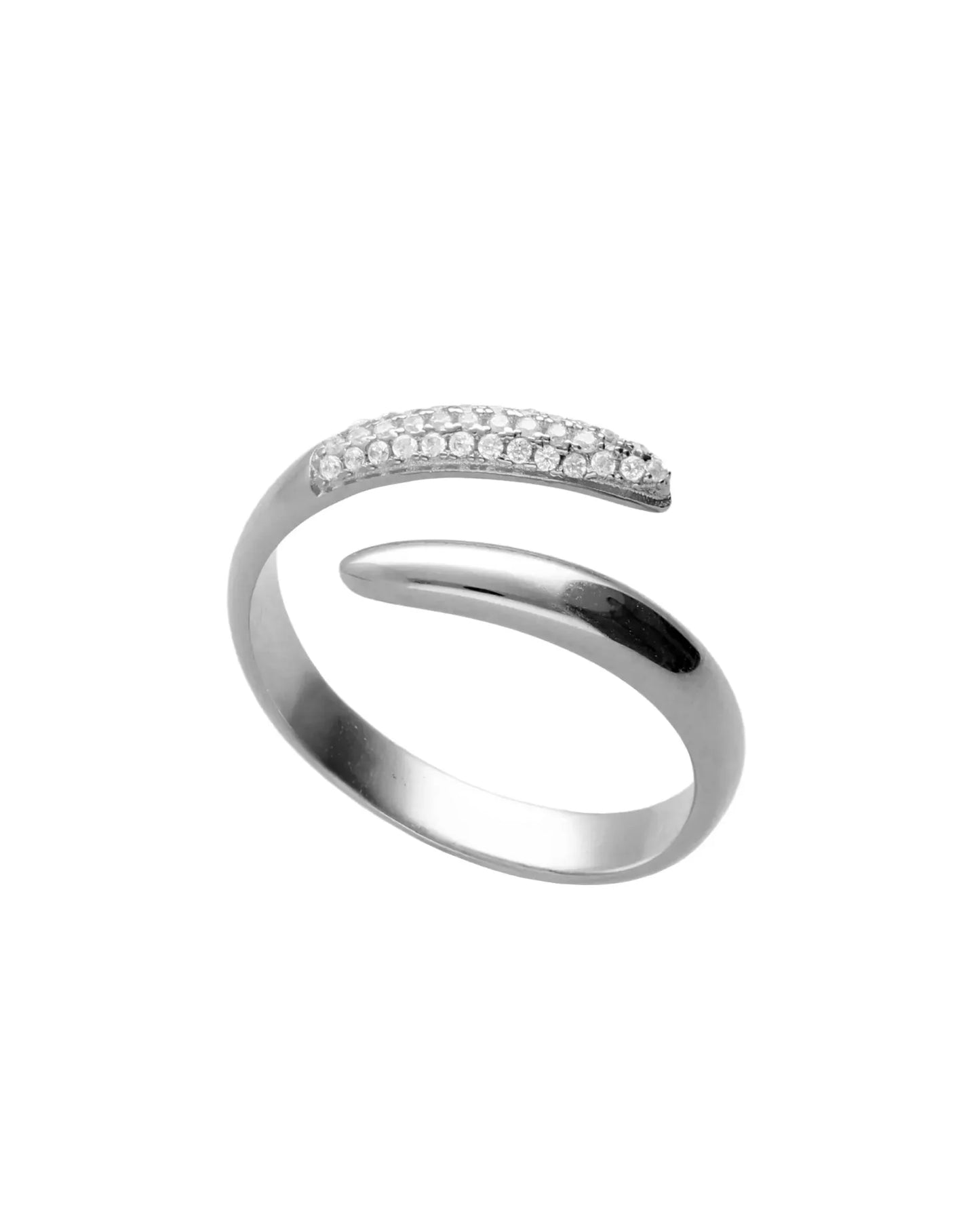 Anillo ajustable Lux cruzado con circonita blanca en Plata