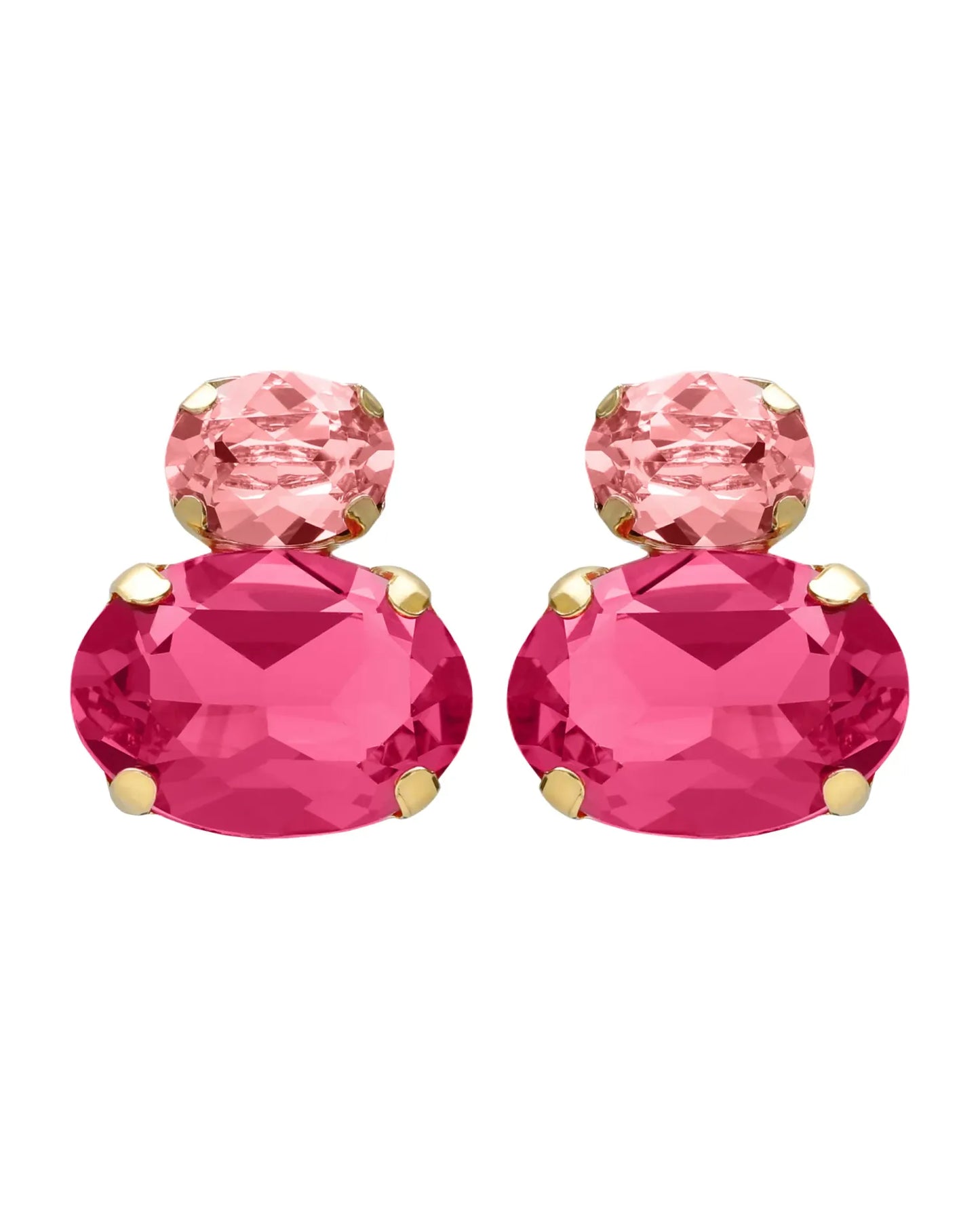 Pendientes botón Eau con cristal rosa en Plata baño Oro