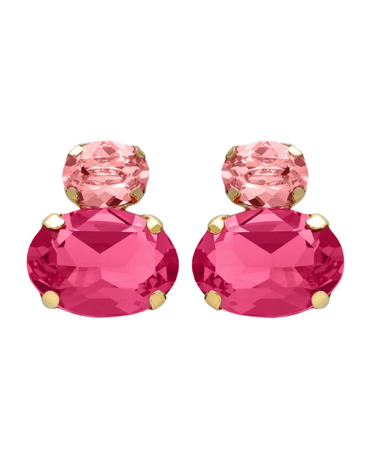 Pendientes botón Eau con cristal rosa en Plata baño Oro