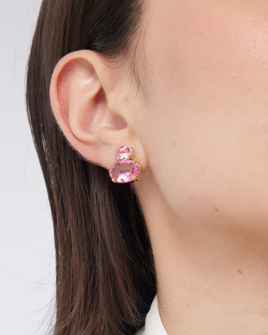 Pendientes botón Eau con cristal rosa en Plata baño Oro