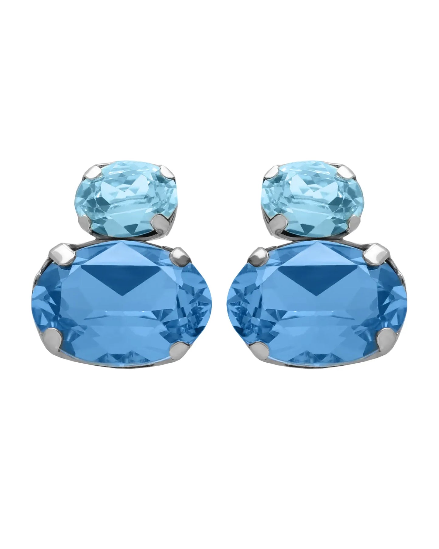 Pendientes botón Eau con cristal azul en Plata baño Rodio