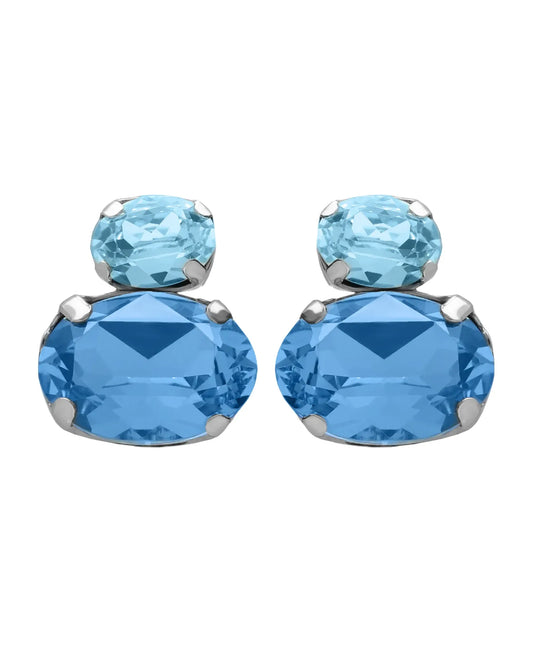Pendientes botón Eau con cristal azul en Plata baño Rodio