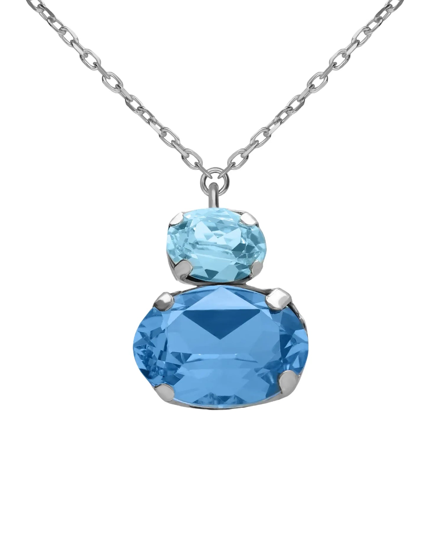 Collar corto Eau con cristal azul en Plata baño Rodio