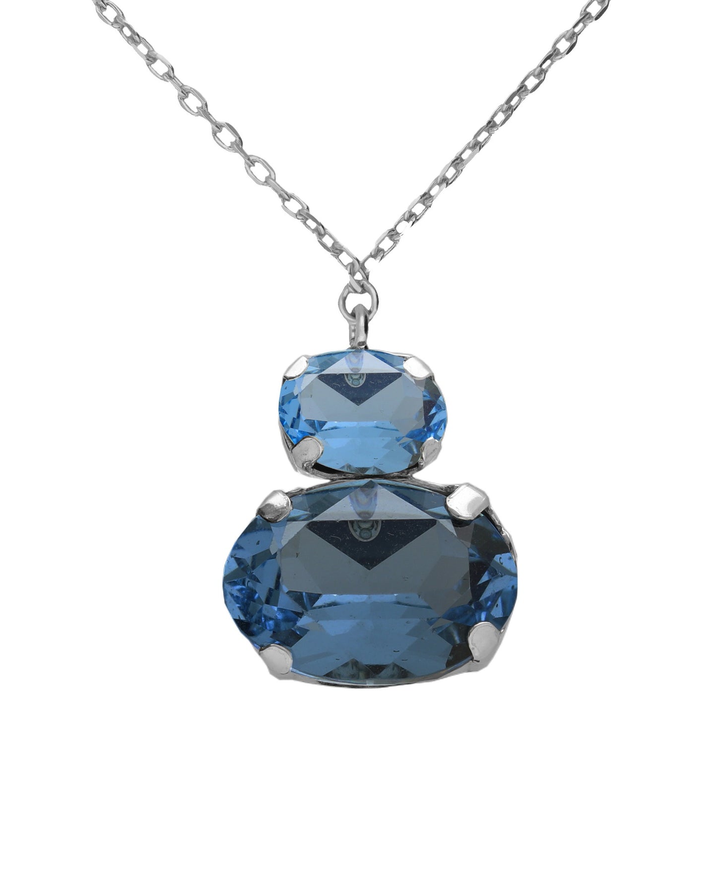 Collar corto Eau con cristal azul en Plata baño Rodio