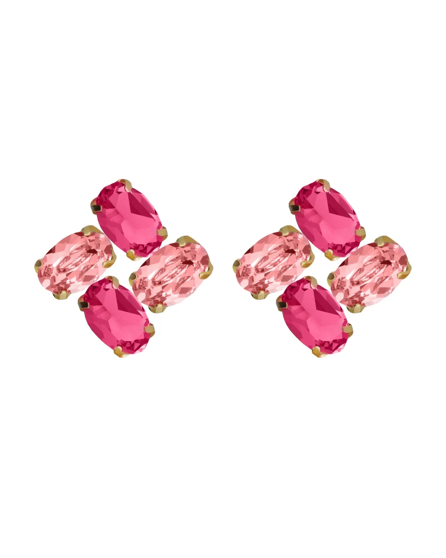 Pendientes cortos Eau con cristal rosa en Plata baño Oro