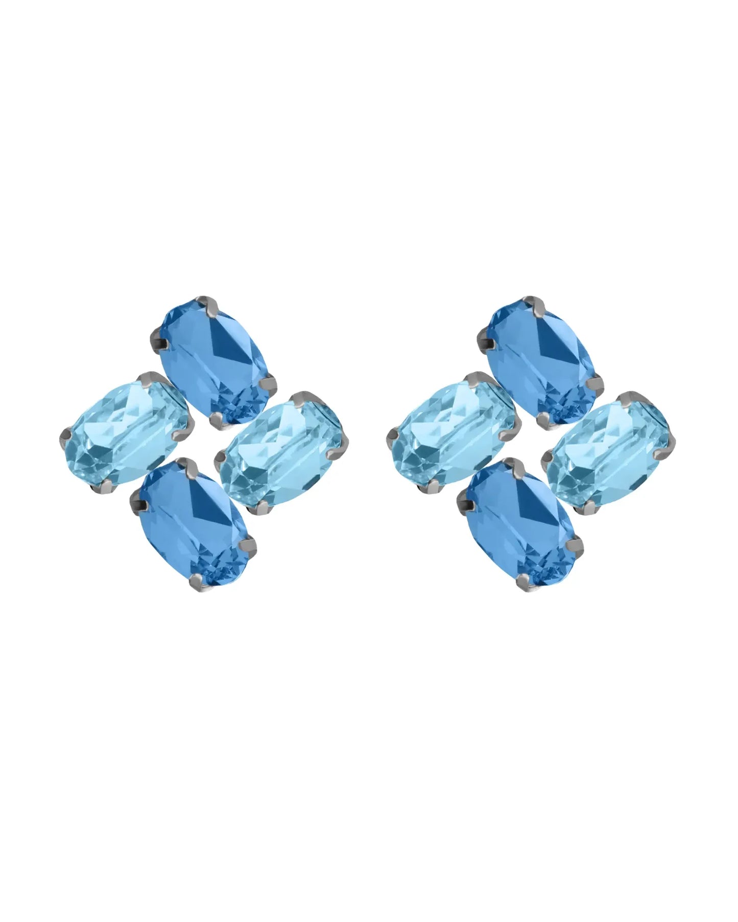 Pendientes cortos Eau con cristal azul en Plata baño Rodio