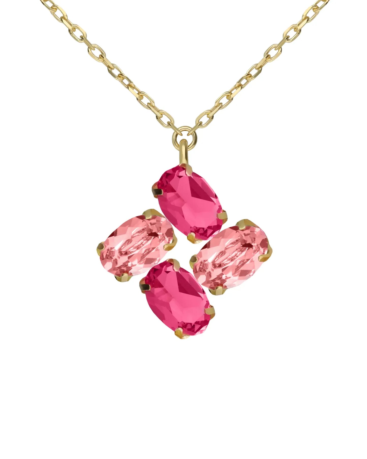 Collar corto Eau con cristal rosa en Plata baño Oro